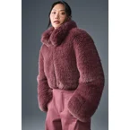 Opulent Faux Fur Cropped Jacket - Burgundy Truffle