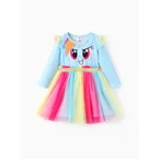 My Little Pony Toddler Girl Rainbow Dash Ruffle Mesh Fabric Long Sleeve Dress Light Blue