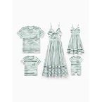 Family Matching Cotton Outfits Set Green Striped T-Shirt and Dress Set for Dad, Mom, Kids & Baby, Perfect for Summer Family Outings & Photos Green