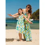 Mommy and Me Casual Outfits Floral Print Camisole Top and Wide-leg Pants Set for Mom Strappy Dress for girl, Bodysuit for Baby Girl Yellow